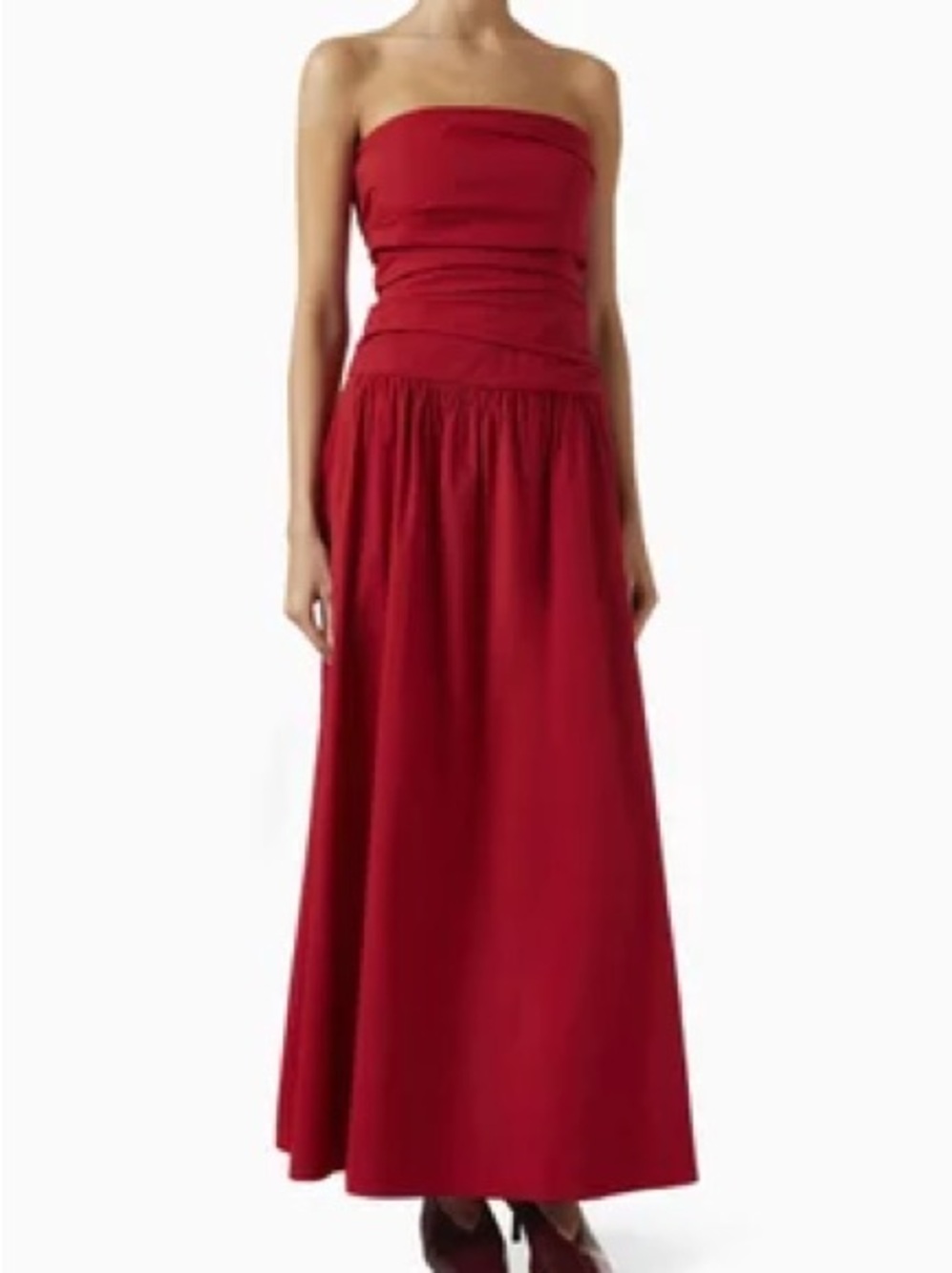ISO St Agni gathered strapless tie back dress in Rosso xs